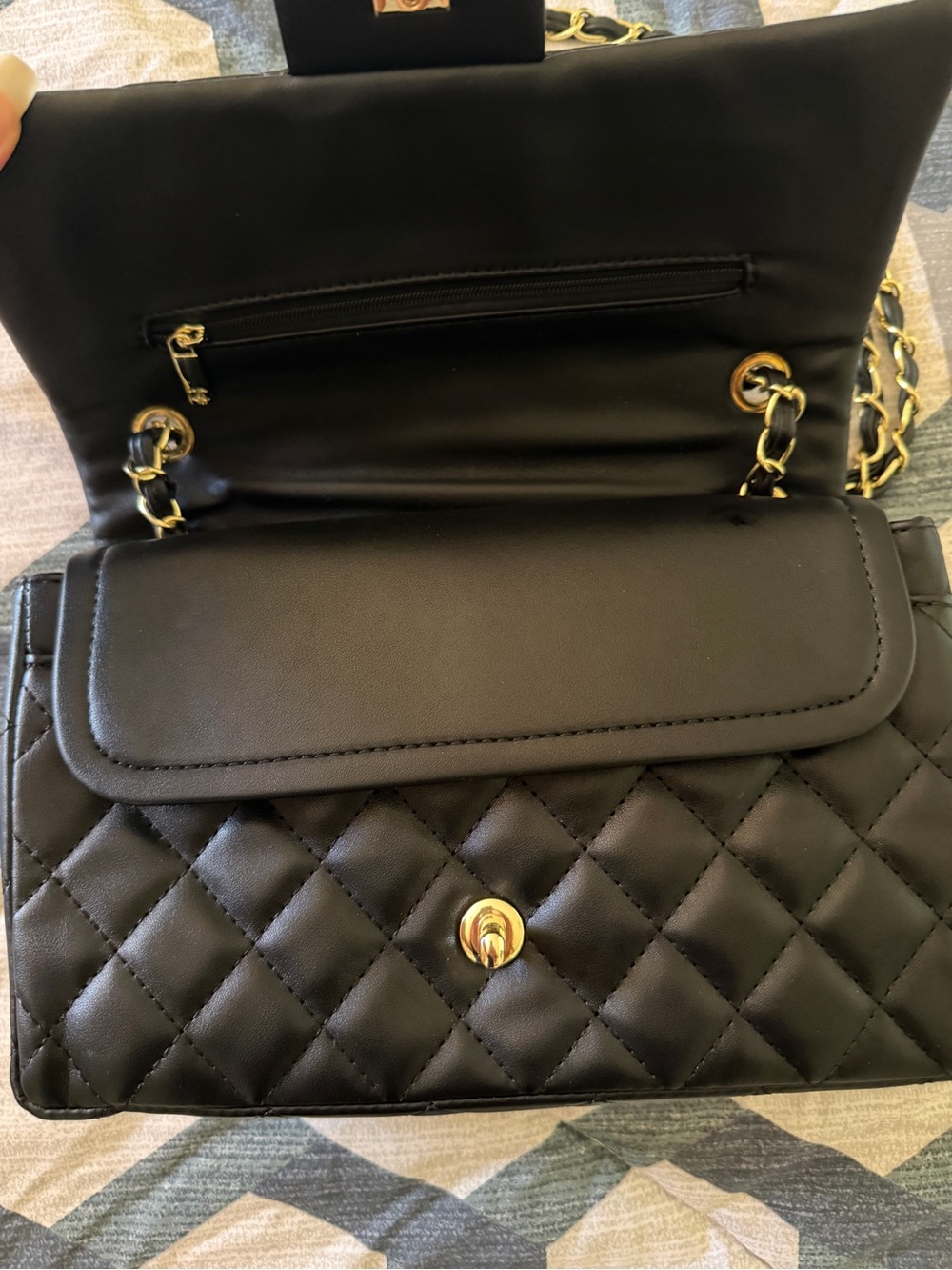 Black Quilted Chain-Handle Shoulder Bag no box, with dust bag - Picture 4 of 8